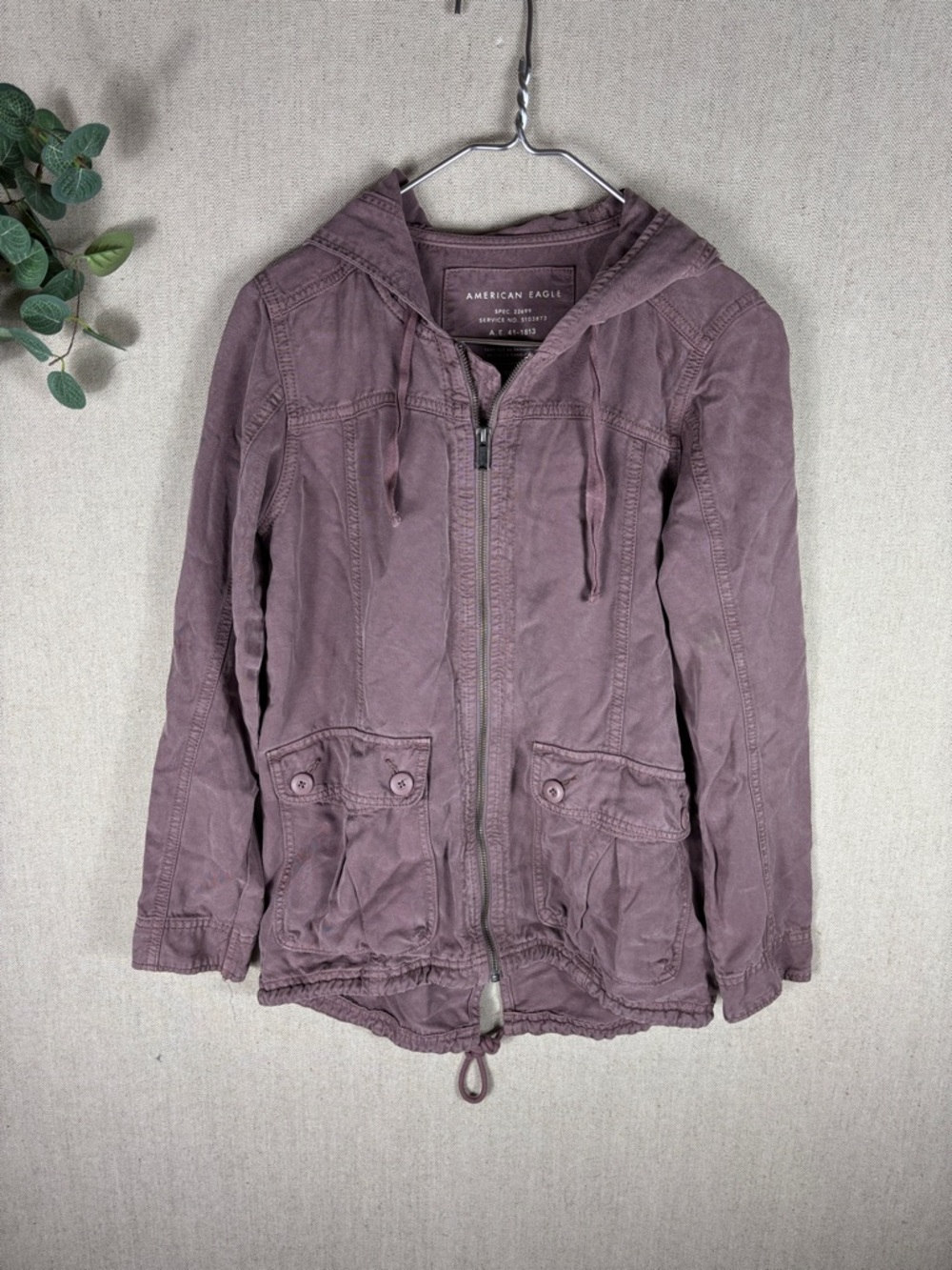 American Eagle Outfitters Dusty Mauve Hooded Utility Jacket Extra Small